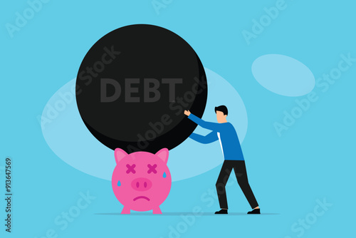Debt problem, obligation or financial loan crisis, liability or credit failure, no money to pay for debt 2d flat vector illustrations