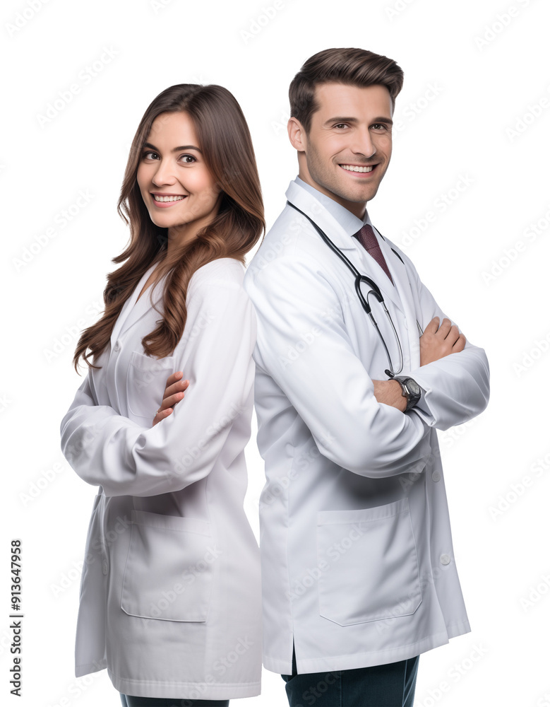 Male And Female Doctor Team Back to Back Isolated on Transparent Background
Male And Female Doctor Team Back to Back Isolated on Transparent Background