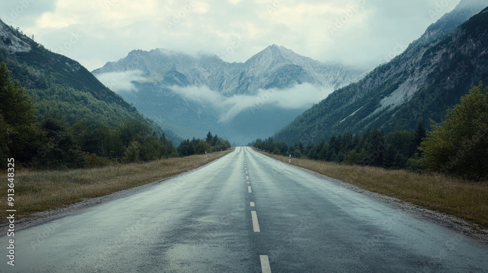 Fototapeta premium A long road with a mountain in the background