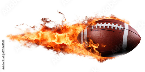 American Football Ball Pigskin With Fire Trail Isolated on Transparent Background
