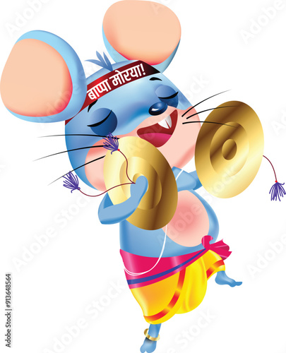 mouse, a vehicle of Lord Ganesha, Having a headband written 'lord Ganesha bless us' getting ready for India's biggest Festival Ganapati Festival, rat as a musician.