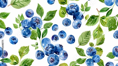 Vector Pattern of Blueberry and Leaves Pattern in Colorful. Reference of Illustration with White Background. 