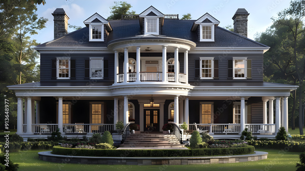 3D Render of a Beautiful Black and White Victorian House 3D Render of a Beautiful Black and White Victorian House