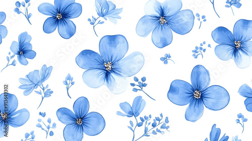Seamless blue floral pattern with vintage design elements for fabric and wallpaper