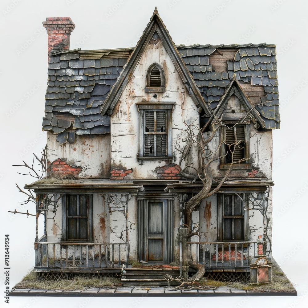 Creepy haunted house on solid white background, single object Creepy haunted house on solid white background, single object