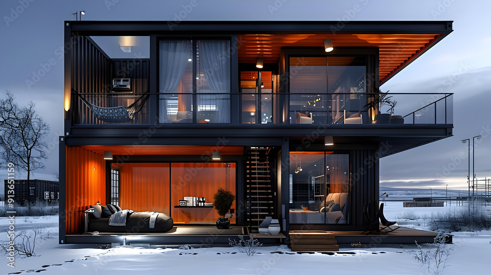 Modern Container Home 3D Illustration Modern Container Home 3D Illustration