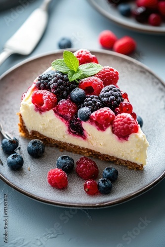 Cheesecake with berries on plate