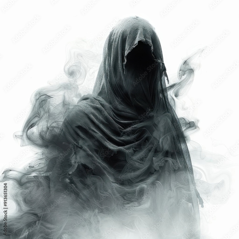 Spooky specter on solid white background, single object Spooky specter on solid white background, single object