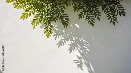 natural trees that Shadow of leaves on a white wall background