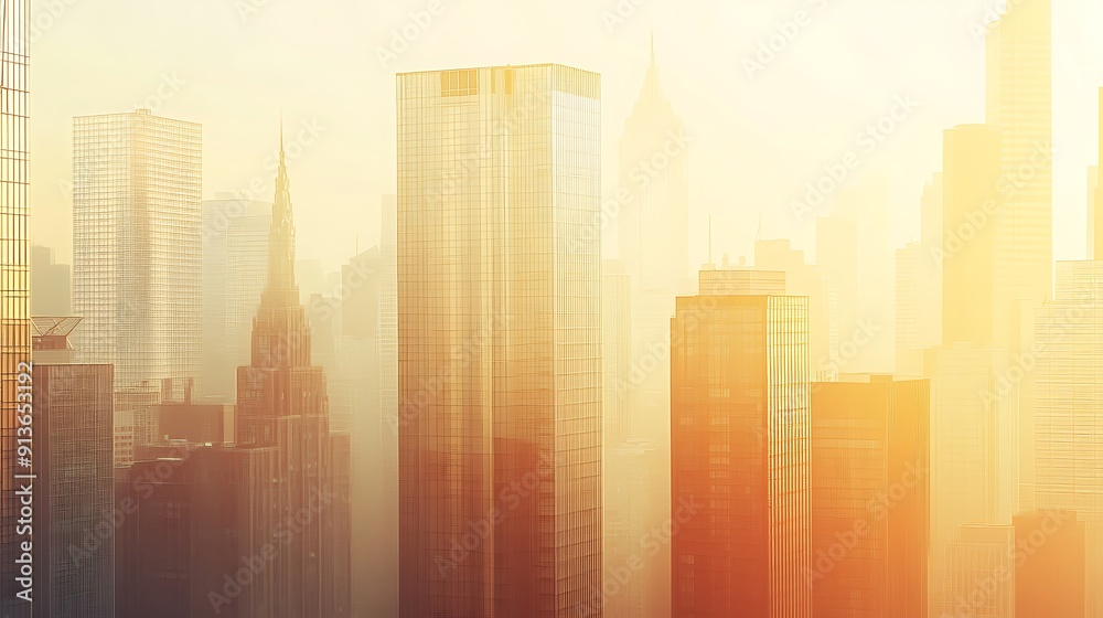 Cityscape at Sunset with Golden Glow Cityscape at Sunset with Golden Glow