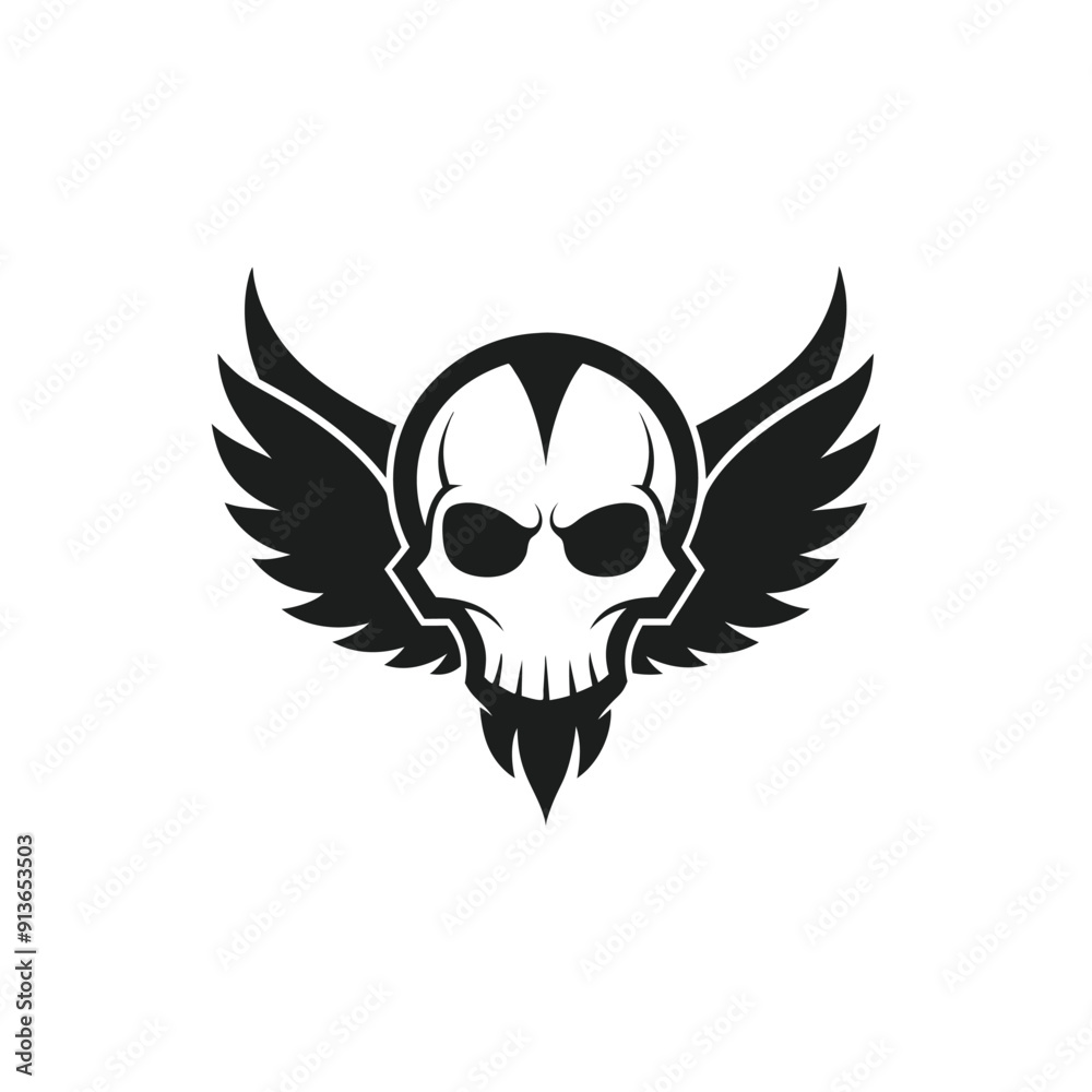 Human Skull with Wings Silhouette Vector Human Skull with Wings Silhouette Vector