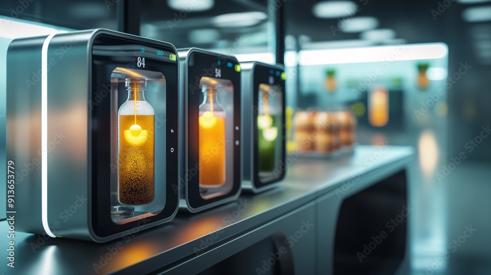Automated Beverage Alchemy: A sleek row of futuristic 3D printers hum ...