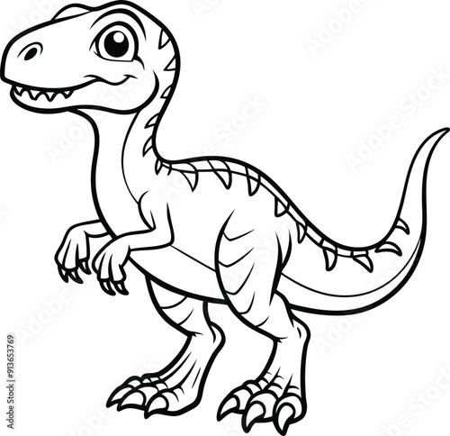 hand drawn dinosaur line art black and white