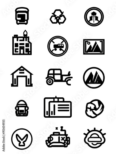 A Collection of 14 Black and White Icons Representing Various Concepts, generative ai image photo