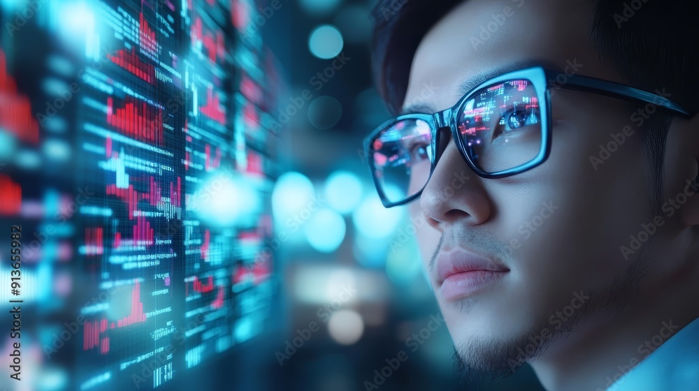 Focused Analyst Studying Stock Market Data Focused Analyst Studying Stock Market Data