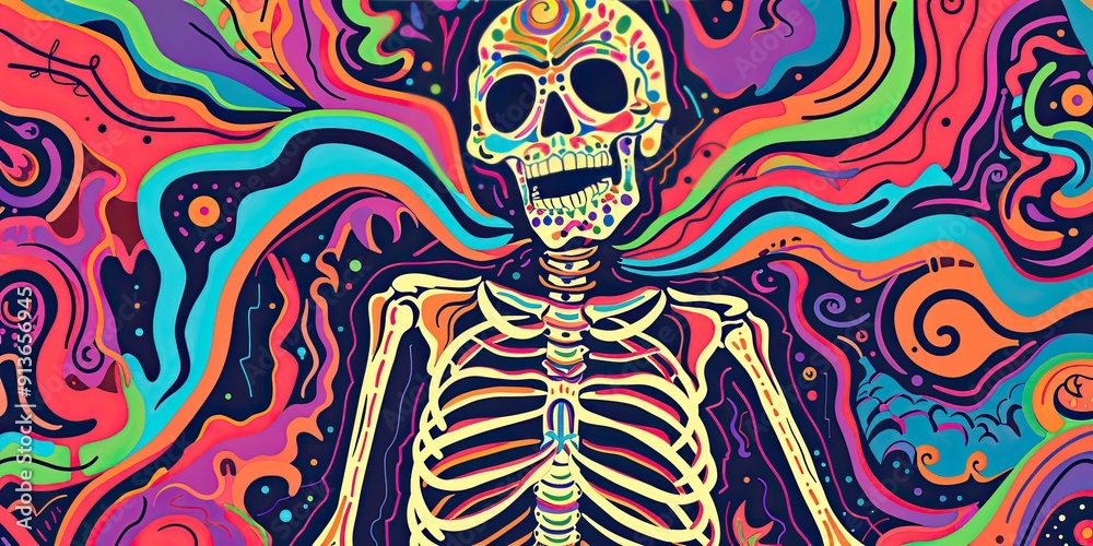 Colorful skeleton with abstract background. Colorful skeleton with abstract background.