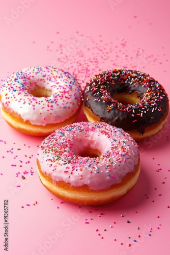 Donuts with Sprinkles on Pink Surface