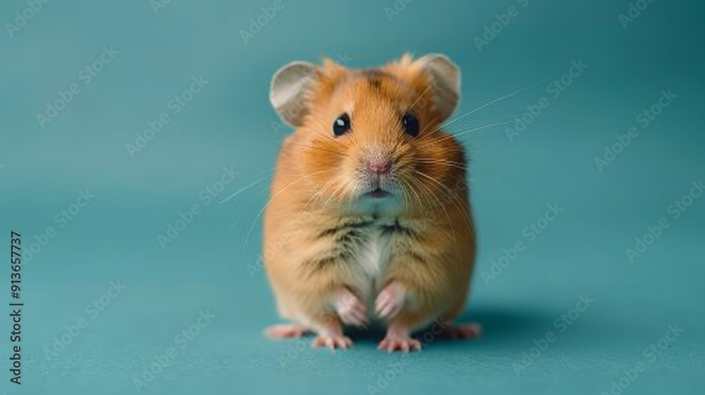 Cute fluffy hamster on a blue background. Fun concept, animals. Cute fluffy hamster on a blue background. Fun concept, animals.