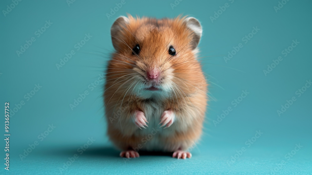 Cute fluffy hamster on a blue background. Fun concept, animals. Cute fluffy hamster on a blue background. Fun concept, animals.