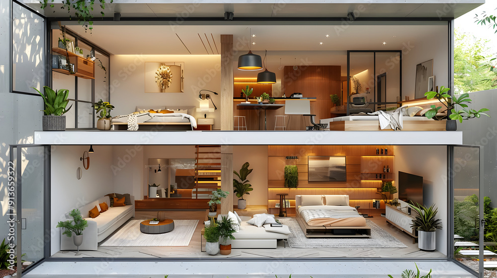 Modern Duplex Home Interior Design 3D Illustration Modern Duplex Home Interior Design 3D Illustration