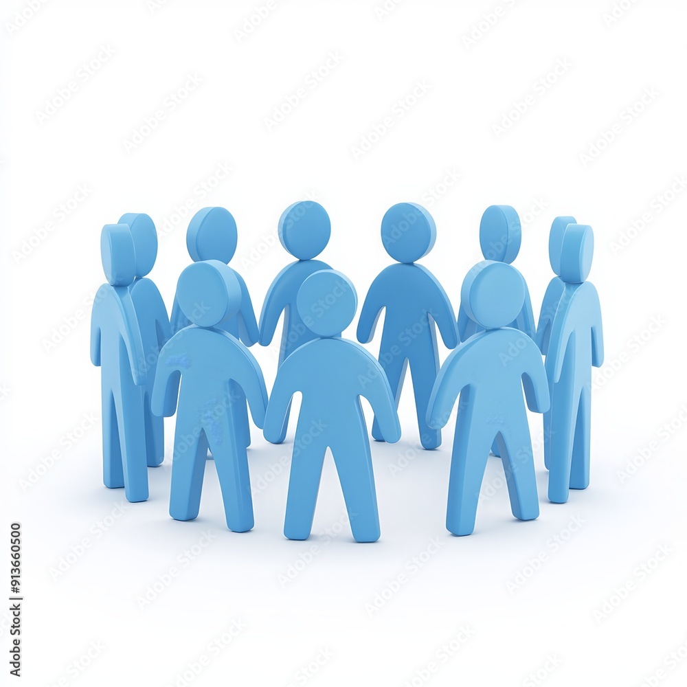3D blue stick figures standing in a circle, representing teamwork, collaboration, and community. 3D blue stick figures standing in a circle, representing teamwork, collaboration, and community.