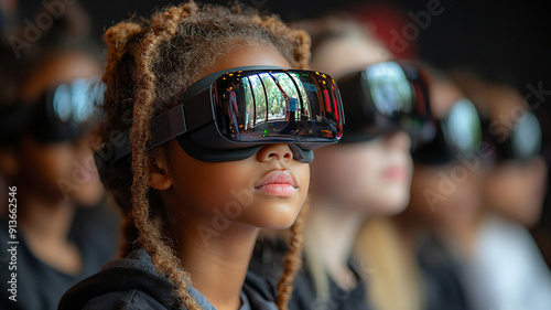 Children in class, equipped with realistic glasses for new tech learning, high-resolution back-to-school