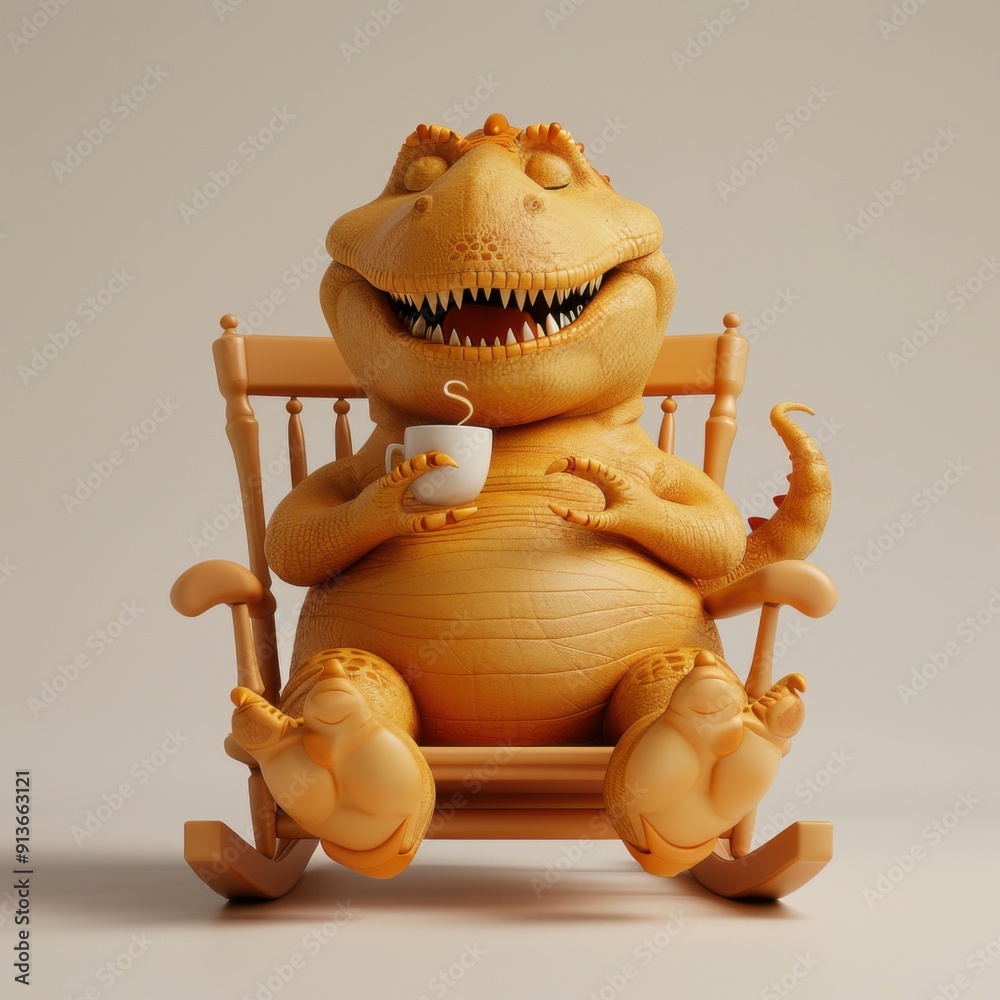 3d , cute chubby fluffy t-rex , a contented expression, Lying on the ...
