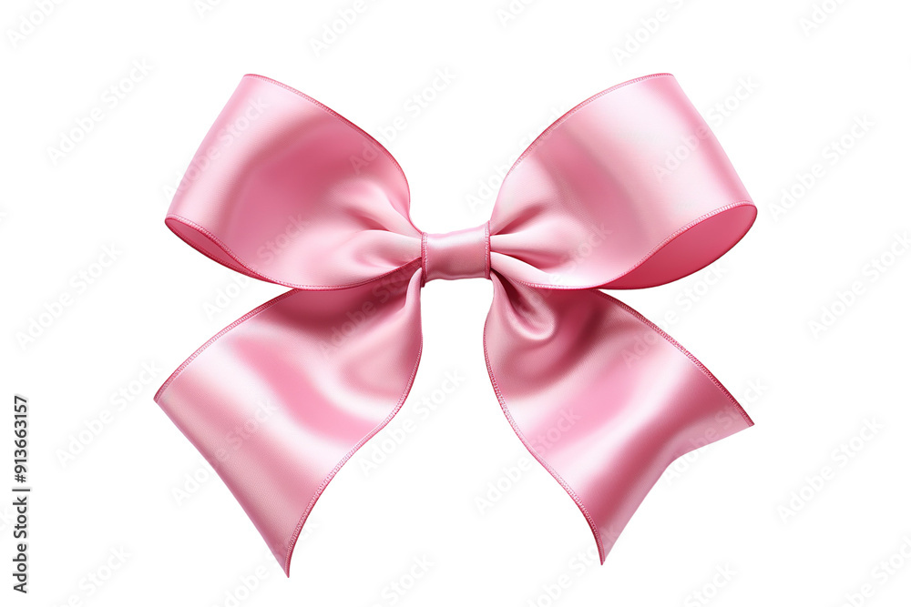A Delicate Pink Satin Bow Perfectly Tied for Celebratory Decorations in Bright Light on Transparent PNG Background. A Delicate Pink Satin Bow Perfectly Tied for Celebratory Decorations in Bright Light on Transparent PNG Background.