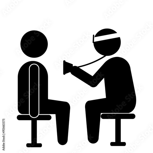 医者と患者の診察シーンのシルエットイラスト