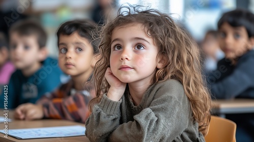 Thoughtful children engaged in classroom learning