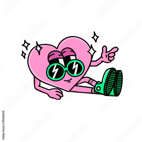 Sticker d'un personnage cœur rétro et coloré