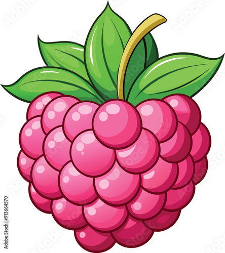 Fresh red a raspberries fruit with green leves Photos and Images vector illustration on white background generated Ai