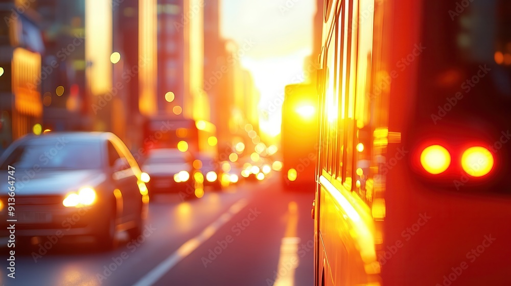 Urban Morning Rush Hour Commute - Busy City Street with Cars and Buses on Monday Morning, Hustle and Bustle Scene with Copy Space for Text Urban Morning Rush Hour Commute - Busy City Street with Cars and Buses on Monday Morning, Hustle and Bustle Scene with Copy Space for Text