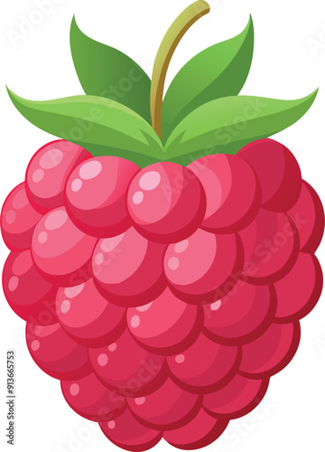 Fresh red a raspberries fruit with green leves Photos and Images vector illustration on white background generated Ai