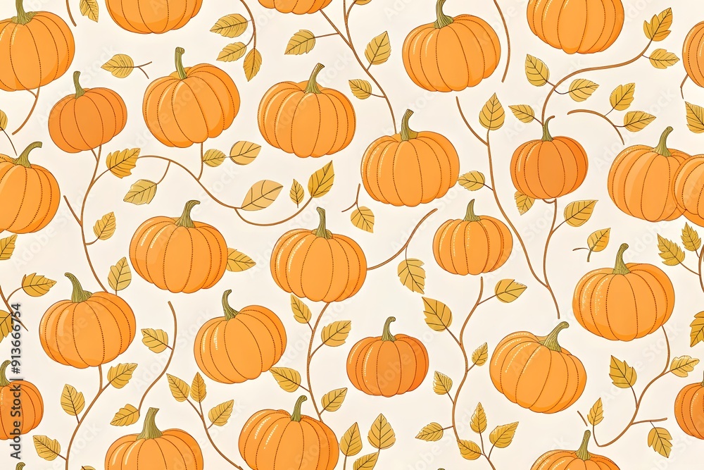 Autumn cozy seamless pattern with pumpkins and leaves. Autumn seamless patterns with animals and Halloween symbols Autumn cozy seamless pattern with pumpkins and leaves. Autumn seamless patterns with animals and Halloween symbols
