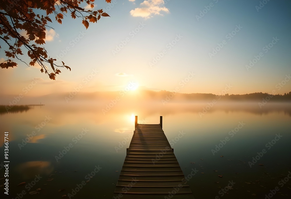 Wooden bridge extending into a lake, leading out over the water and creating a tranquil and inviting path. Wooden bridge extending into a lake, leading out over the water and creating a tranquil and inviting path.