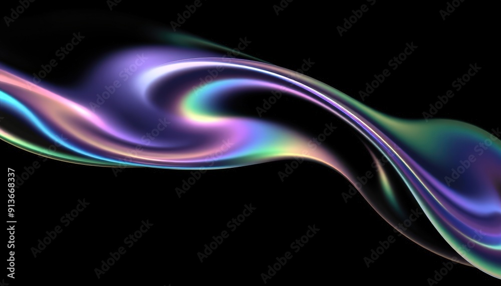 Fototapeta premium Abstract iridescent swirl on black background.