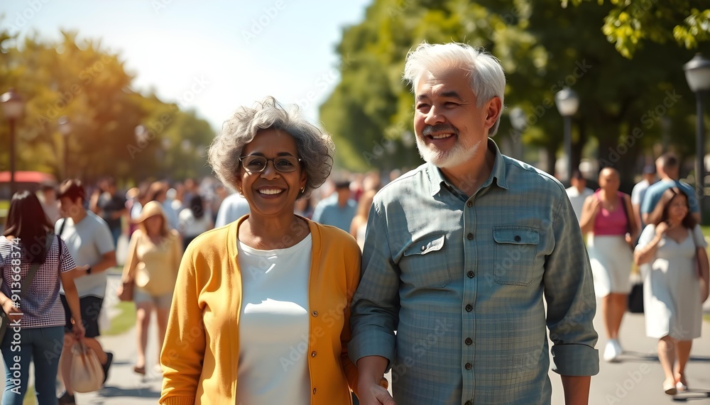 Naklejka premium Older couple smiling and enjoying each other’s company, radiating joy and affection in their shared moments.