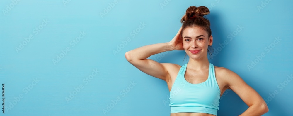 Beautiful Woman in Blue Sports Bra Smiling Beautiful Woman in Blue Sports Bra Smiling