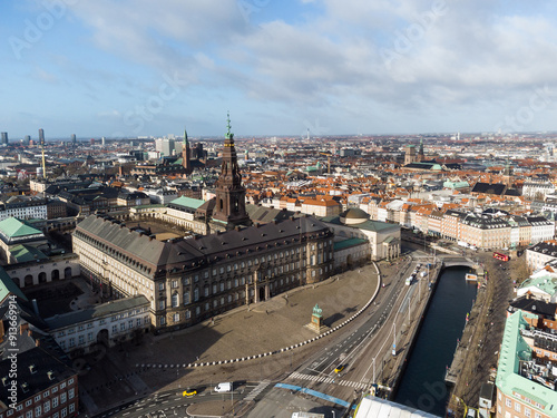 Copenhagen, Denmark: Aerial view of Copenhagen old town with the Christiansborg palace in Denmark capital city