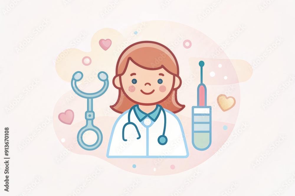 A cute illustration of a little doctor with medical tools, inspiring young minds to pursue a career in healthcare. A cute illustration of a little doctor with medical tools, inspiring young minds to pursue a career in healthcare.
