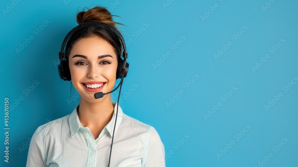 Smiling Customer Service Representative Wearing Headset Smiling Customer Service Representative Wearing Headset