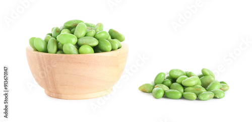 Wallpaper Mural Raw green edamame soybeans in bowl isolated on white Torontodigital.ca