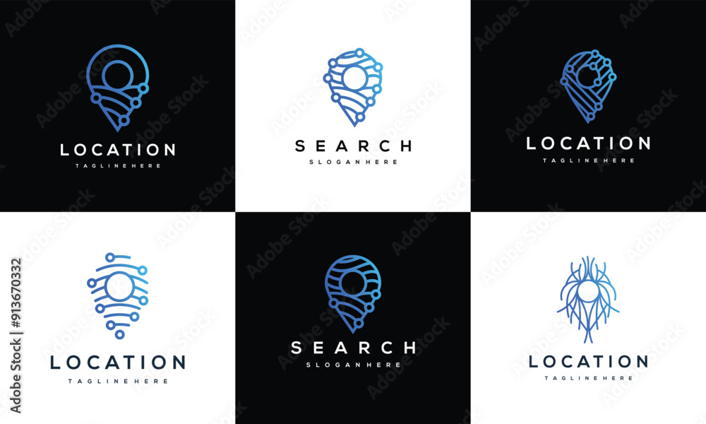 Collection of technology location inspiration logo design templates.	