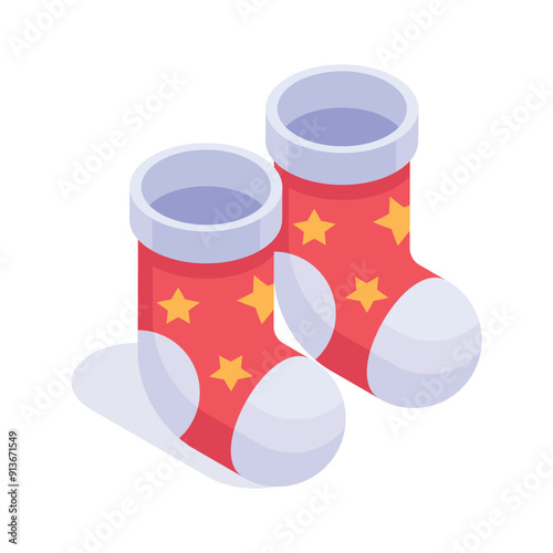 Well designed isometric icon of christmas socks