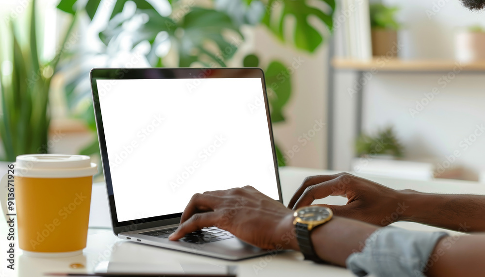 Man Working on Laptop at Home Office Man Working on Laptop at Home Office