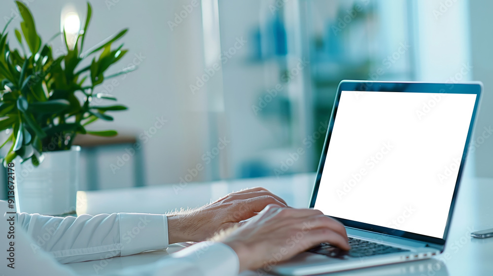 Hands Typing on Laptop with Blank Screen Hands Typing on Laptop with Blank Screen