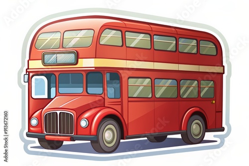 Red double-decker bus illustration in a cartoon style.