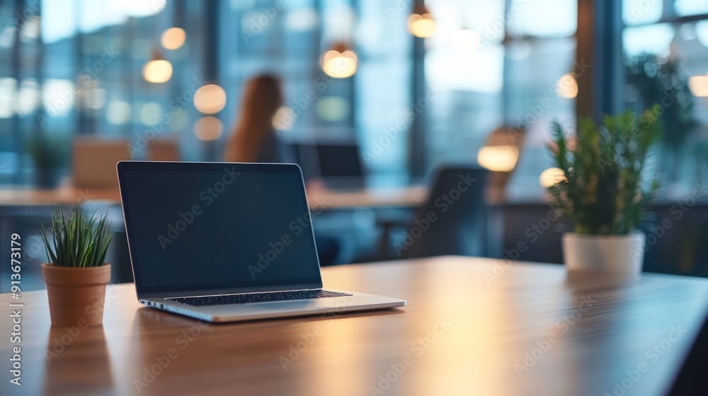 A laptop in front of a potted plant A laptop in front of a potted plant