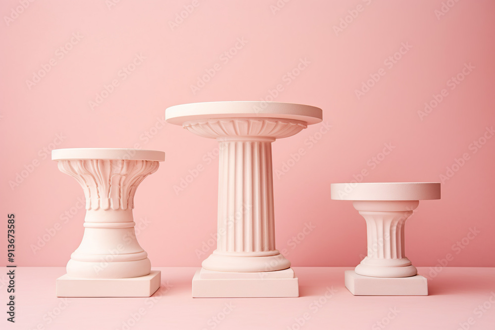 Decorative Plaster Podiums on Pastel Pink Background Decorative Plaster Podiums on Pastel Pink Background